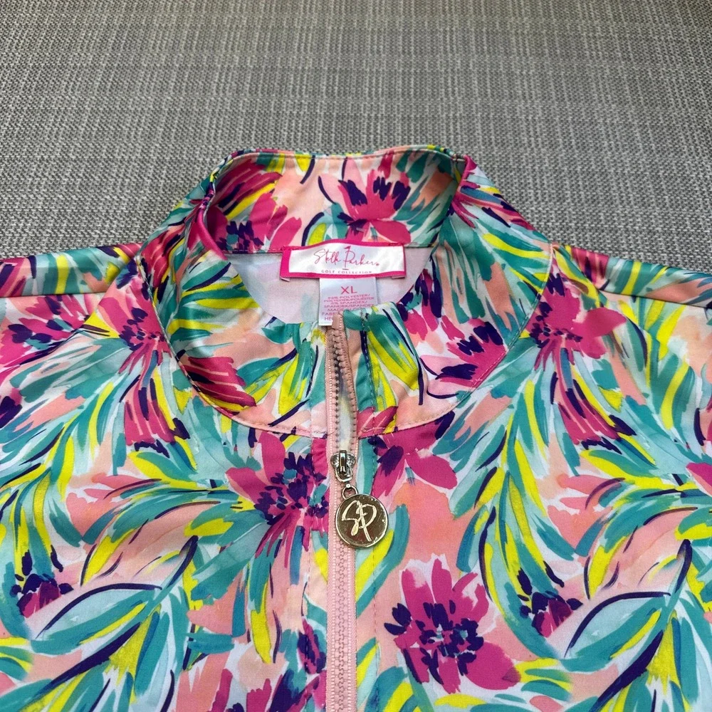 Stella Parker Golf Sleeveless Floral Quarter Zip Top Women XL Resort Performance